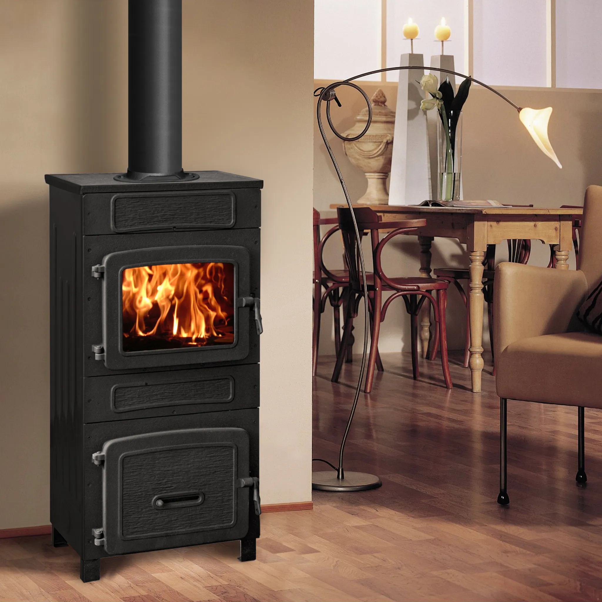 38e523f7cd01ef666a6fce0a82b5b904 WAMSLER WO 109-8F Werkstattofen 8 kW mit Sichtfenster – Kaminofen für Holz, Holzbriketts & Braunkohlebriketts – Image 1